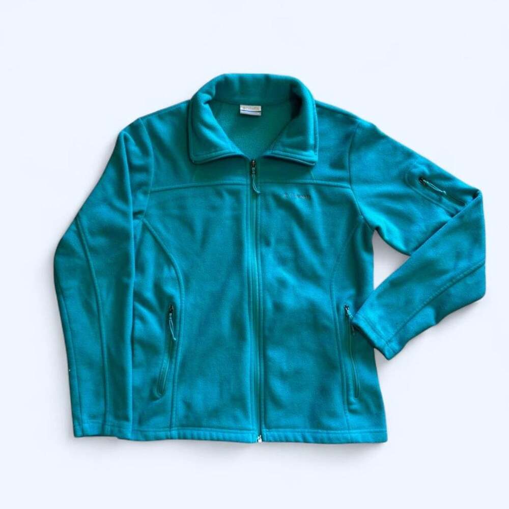 Columbia turquoise fleece zip jacket gorpcore outdoors y2k activewear
